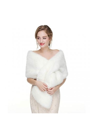 Ommda Femme de mariage Faux Fourrure Châle Chauffantes Mariée Soirée Hiver Écharpes Cape Manteau Cardiga blanc