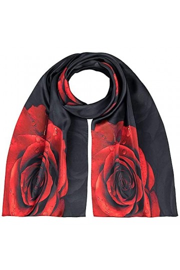 von Lilienfeld® Foulard Soie Fleur Rose noir rouge Femme Cache-Nez Écharpe