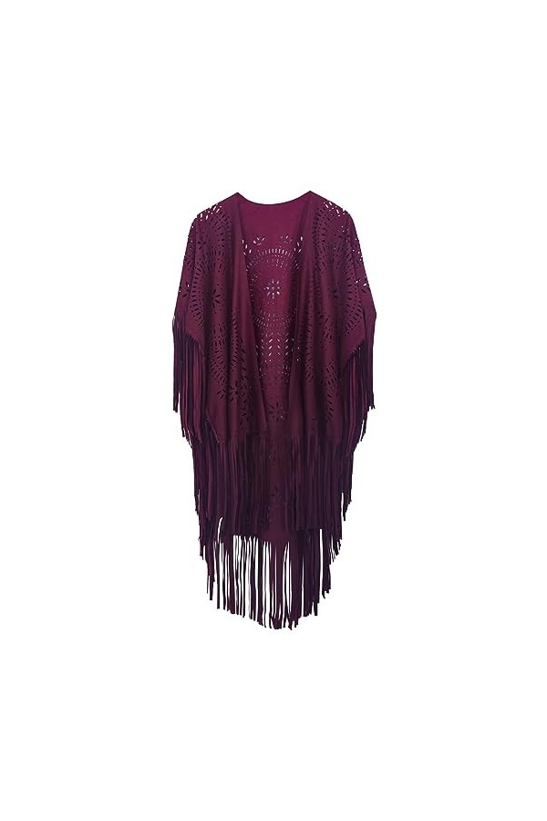 FEOYA Châle à Franges pour Femme Beige Poncho Ouvert en Daim Poncho Protection Solaire Été Etole Elégant Vintage Rétro Cape C