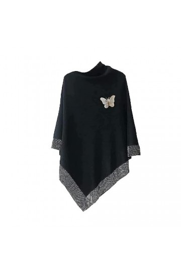 Châle En Laine Brillant Pour Femmes, Châles Tricotés Pour Femmes, Châle Chaud Dhiver, épais, Pull Ample, Cape En Laine noir