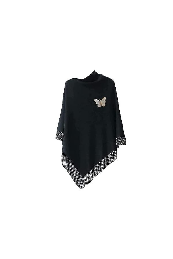 Châle En Laine Brillant Pour Femmes, Châles Tricotés Pour Femmes, Châle Chaud Dhiver, épais, Pull Ample, Cape En Laine noir