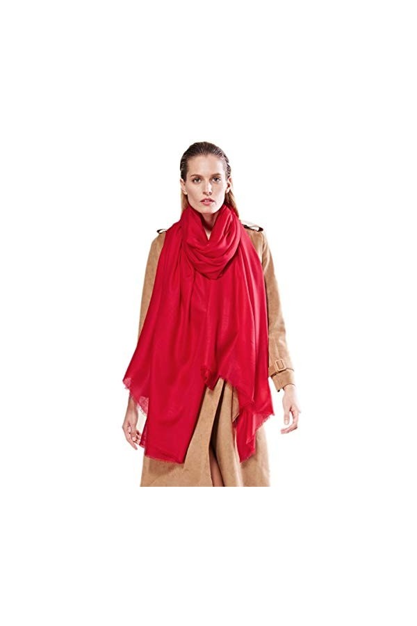 Prettystern Grosse Echarpe Lain Fine et Douce Femme Grand Chale Oversize Echarpe Chaudes XXL Pashmina Etole rose clair