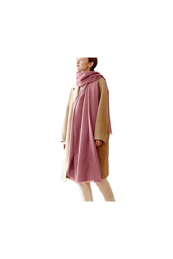 Prettystern Grosse Echarpe Lain Fine et Douce Femme Grand Chale Oversize Echarpe Chaudes XXL Pashmina Etole rose clair