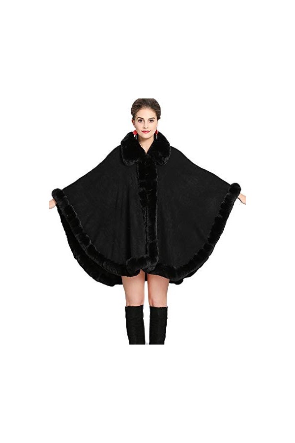 FOLOBE Femmes Hiver et Automne Cape Fausse Fourrure Cape Poil Tricoté Châle Manteau Cape