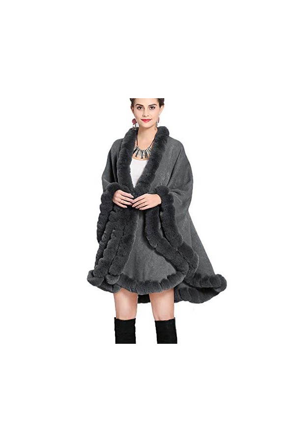 FOLOBE Femmes Hiver et Automne Cape Fausse Fourrure Cape Poil Tricoté Châle Manteau Cape