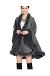 FOLOBE Femmes Hiver et Automne Cape Fausse Fourrure Cape Poil Tricoté Châle Manteau Cape