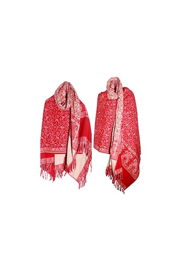 Foulard de luxe fait main en laine de yak unisexe rouge beige double face