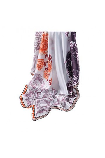 laprée - Foulard Femme Carré de Soie Bandana 14-Momme Motif Fleur 90 * 90cm Motif Fleur Couleur Turquoise Mist