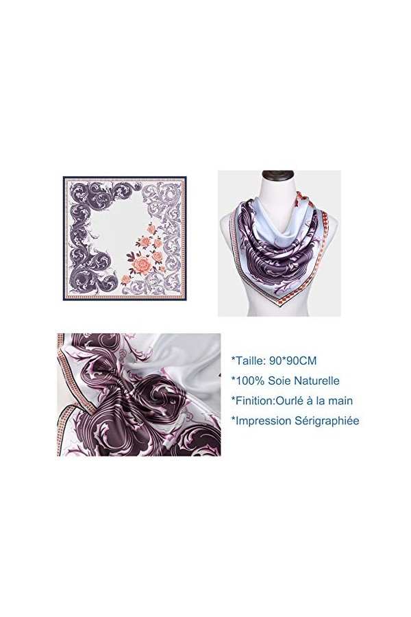 laprée - Foulard Femme Carré de Soie Bandana 14-Momme Motif Fleur 90 * 90cm Motif Fleur Couleur Turquoise Mist