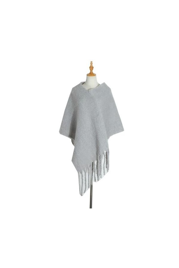 MdybF Ponchos Et Capes Femmes V - Neck Couleur Unie Plaid Tricot Pull Cape Pull avec Frange Couverture Châle pour Femmes Mant