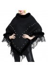 Cape Poncho Femme Fausse Fourrure,Perles Chaudes Poncho De Noël Cape Écharpe Vintage Jacquard Gland Tricoté Châle Wrap Ouvert