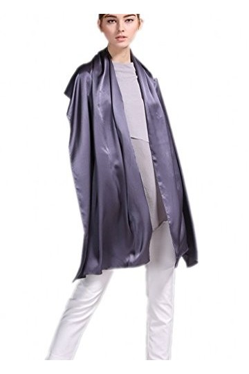 prettystern 200cm longue écharpe de soie crêpe satin Etole Femme Homme soiree mariage cérémonie gris foncé