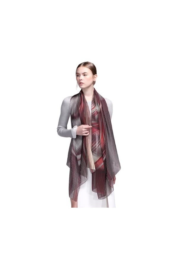 Prettystern XL Femme Printemps Été foulard en soie imprimé Multicolore paréo étole Sarong de plage châle marron Y15