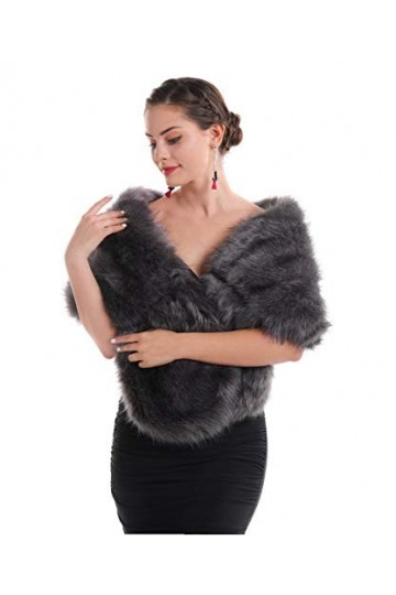 Châle en fausse fourrure pour femme - Longue robe de mariée - Col cape - Écharpe et châles pour fête de mariage - Hiver, Châl