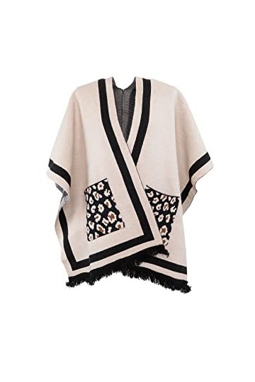 QUEEN HELENA Poncho dhiver chaud Cape enveloppant châle Cardigan élégant large femme MT01, beige, Taille unique