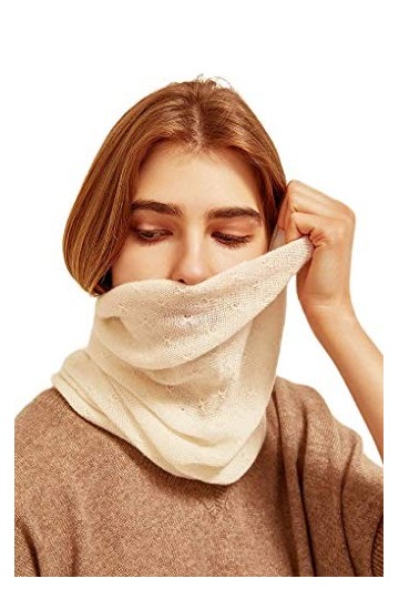 prettystern Foulard à boucles 100% laine cachemire Tricoté unis pour Femme Tube Châle Ivoire Crème-Blanc