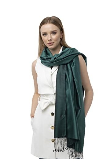Châle en soie pure - Pashmina 100 % soie - Longue écharpe en soie - Voile en soie, Émeraude foncée