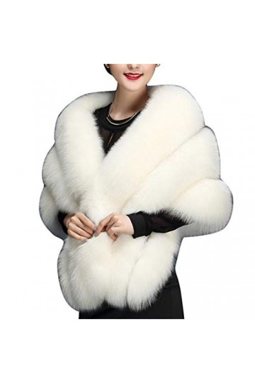 MISSMAO Femmes Faux Fourrure Châle de Soirée de Mariage Châle Écharpes Cape Manteau Cardiga Blanc
