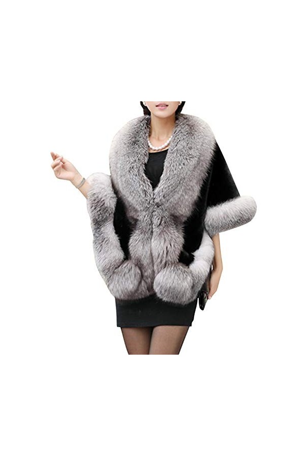 Petalum Châle en Fausse Fourrure Femme Cape Manteau Etole Elégant Chaud Mariage Soirée Hiver Noir
