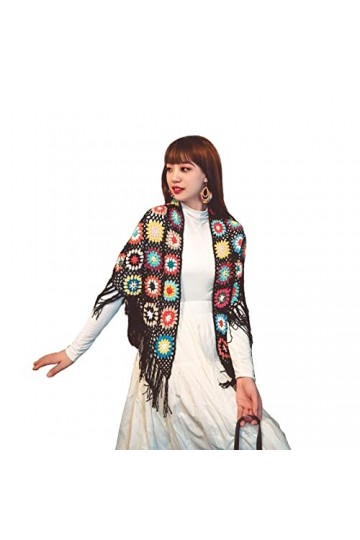 Châle à franges pour femmes fait à la main floral crocheté bohème ethnique tricoté écharpe extérieure creux enveloppements fi