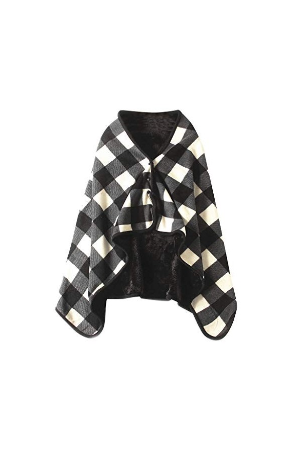 Générique Femmes Ponchos Multiway Sherpa Polaire Châles Wraps Hiver Chaud Doux Grosse Cape avec Boutons Couverture À Carreaux