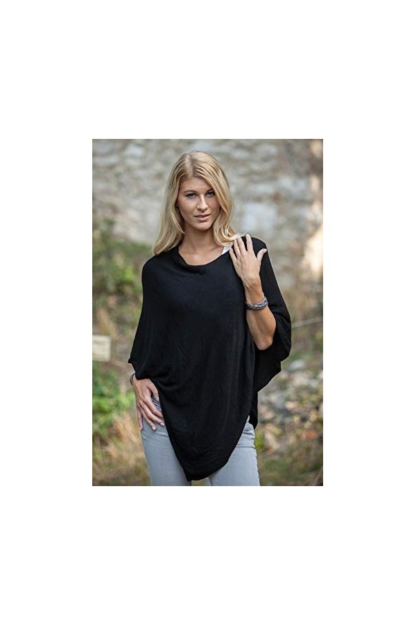 styleBREAKER Poncho Doux en Maille Fine de Couleur Unie, col Rond, Femme 08010042, Couleur:Noir