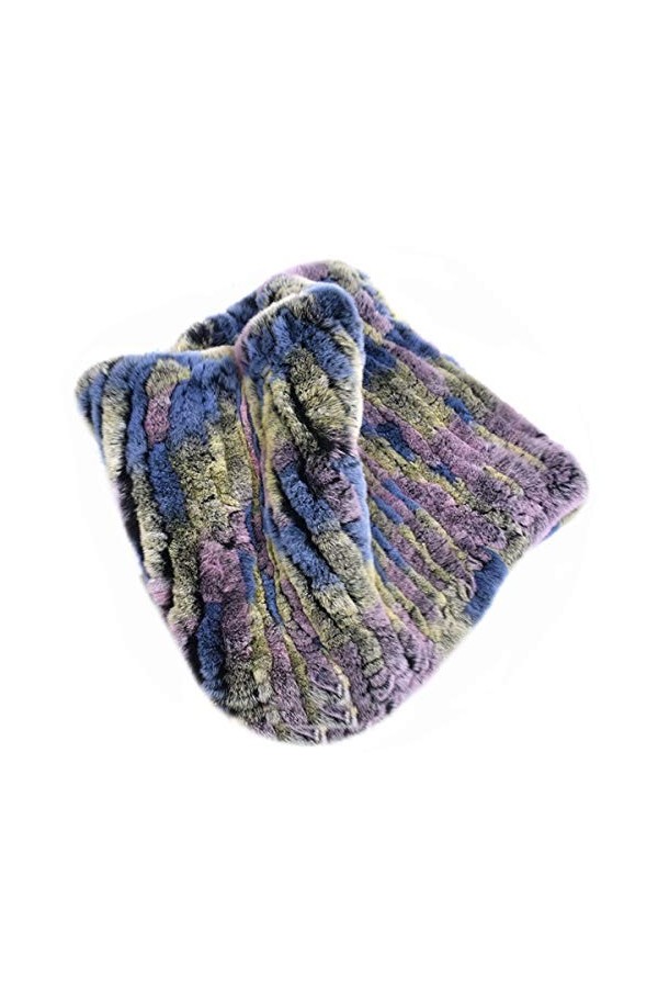 DTLDYG Femmes Vrai Fourrure Lapin Rex Châles Tissage Élastique Écharpe Hiver Chaud Noir 