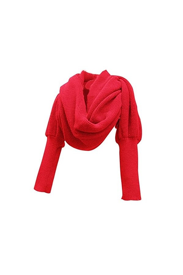 Butterme Automne Hiver Couleur Unie tricoté écharpe châle avec Manches pour Femme Filles