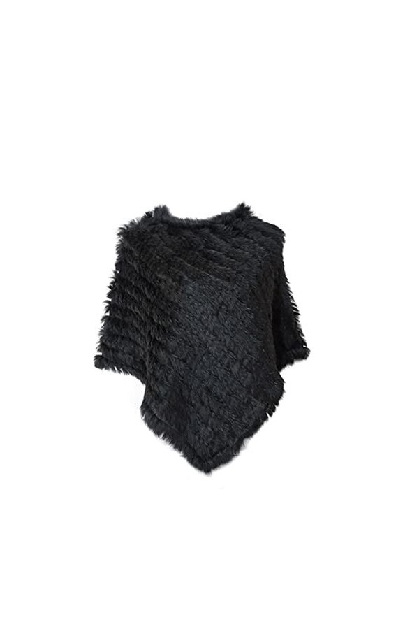 CRIIFG SWAIT Tricoté Authentique Fourrure de Lapin Poncho Pullover Châle Black 