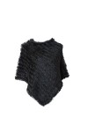 CRIIFG SWAIT Tricoté Authentique Fourrure de Lapin Poncho Pullover Châle Black 