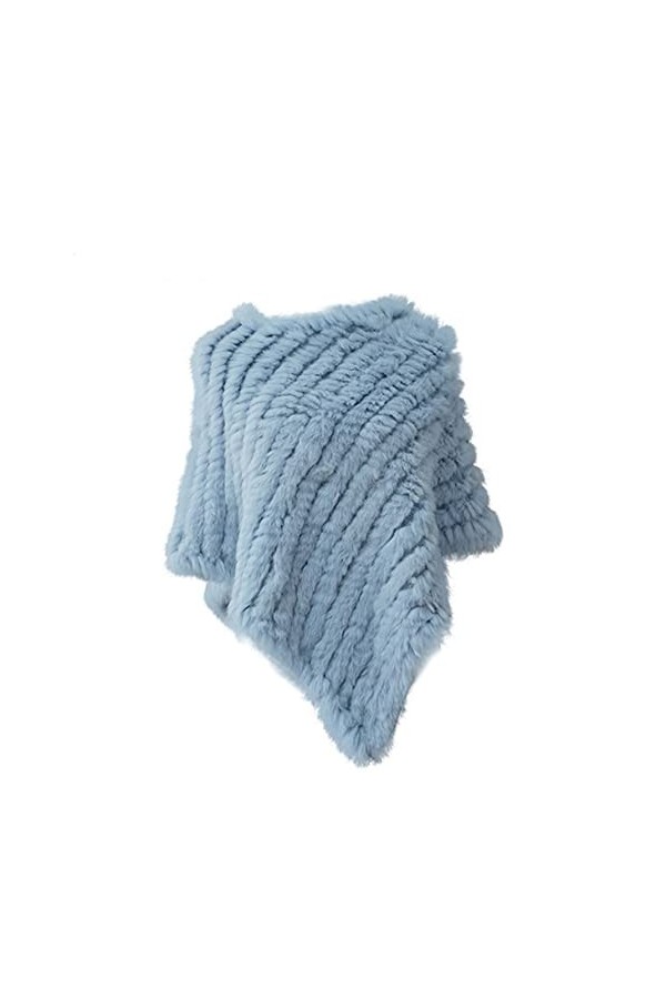 CRIIFG SWAIT Tricoté Authentique Fourrure de Lapin Poncho Pullover Châle Black 