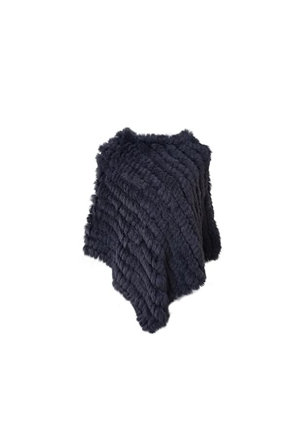 CRIIFG SWAIT Tricoté Authentique Fourrure de Lapin Poncho Pullover Châle Black 