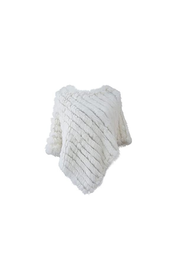 CRIIFG SWAIT Tricoté Authentique Fourrure de Lapin Poncho Pullover Châle Black 