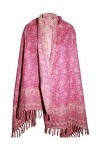 Écharpe rose à motif cachemire faite à la main en pure laine de yak de Tibet unisexe double face