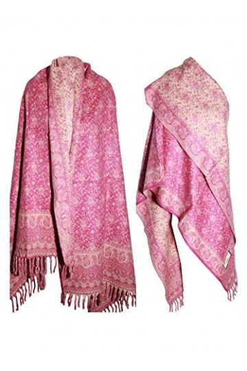 Écharpe rose à motif cachemire faite à la main en pure laine de yak de Tibet unisexe double face