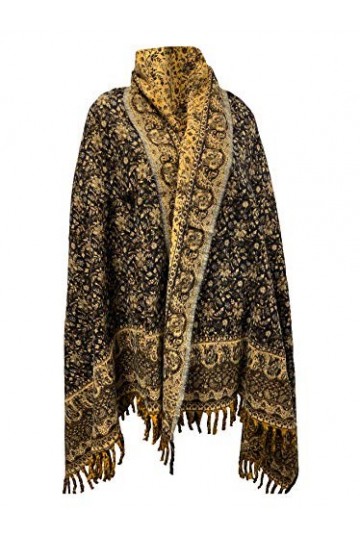 Écharpe dhiver en laine de yak pure, motif floral, unisexe, surdimensionnée, double face, cadeau, Noir , taille unique