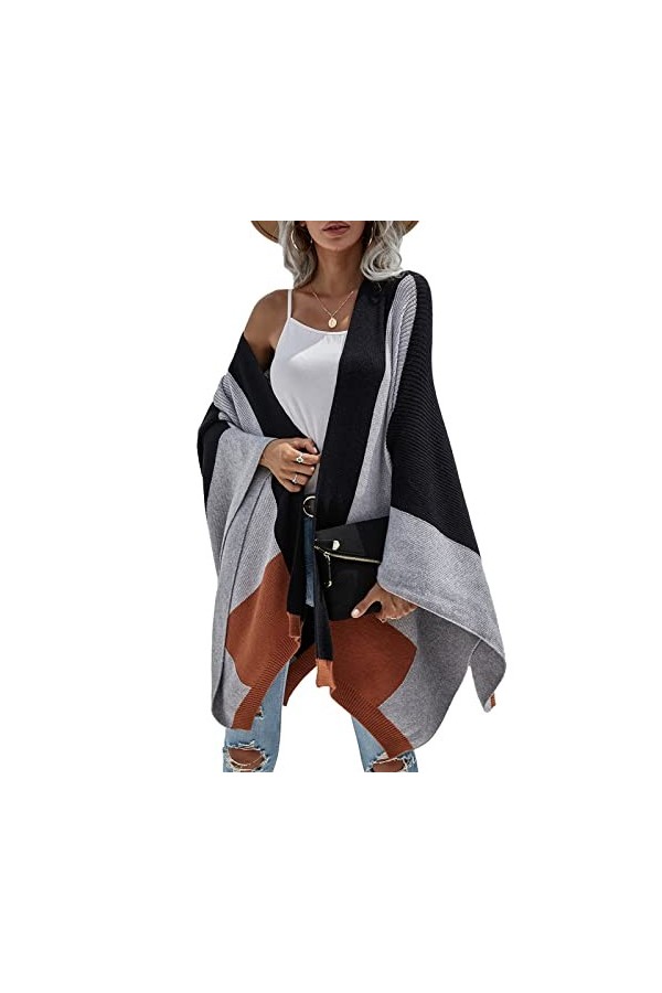 Cocoarm Femme Châle Mi-Longueur Wrap Poncho Châle Manches Longues Tricoté Cardigan Cape Automne Hiver Surdimensionné Pull Déc