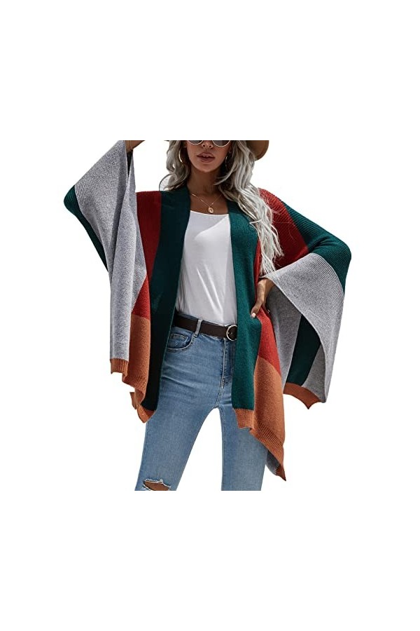 Cocoarm Femme Châle Mi-Longueur Wrap Poncho Châle Manches Longues Tricoté Cardigan Cape Automne Hiver Surdimensionné Pull Déc