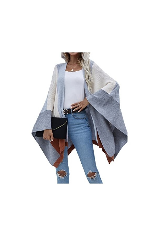 Cocoarm Femme Châle Mi-Longueur Wrap Poncho Châle Manches Longues Tricoté Cardigan Cape Automne Hiver Surdimensionné Pull Déc