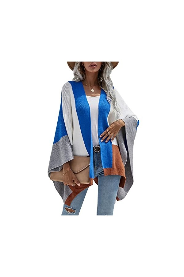 Cocoarm Femme Châle Mi-Longueur Wrap Poncho Châle Manches Longues Tricoté Cardigan Cape Automne Hiver Surdimensionné Pull Déc