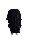 Vogrtcc Femmes Ethnique Asymétrique Frangé À Capuche Poncho Pull Manches Chauve-Souris Bouton Tricoté Cape Châle Wrap Cape