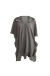 Vogrtcc Femmes Ethnique Asymétrique Frangé À Capuche Poncho Pull Manches Chauve-Souris Bouton Tricoté Cape Châle Wrap Cape