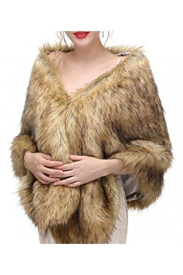 Lifup Châle Écharpe Étole en Fausse Fourrure Chaud De Femme Mariage Cape Manteau Châle Étole Poncho Jaune Taille unique