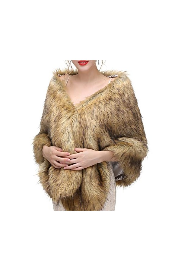 Lifup Châle Écharpe Étole en Fausse Fourrure Chaud De Femme Mariage Cape Manteau Châle Étole Poncho Jaune Taille unique