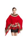 haashpylien Poncho Cape en Col de Fourrure Femme Tricot Châle Franges Foulard Echarpe Fausse Fourrure Chaud Cardigan Élégant 