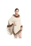 haashpylien Poncho Cape en Col de Fourrure Femme Tricot Châle Franges Foulard Echarpe Fausse Fourrure Chaud Cardigan Élégant 
