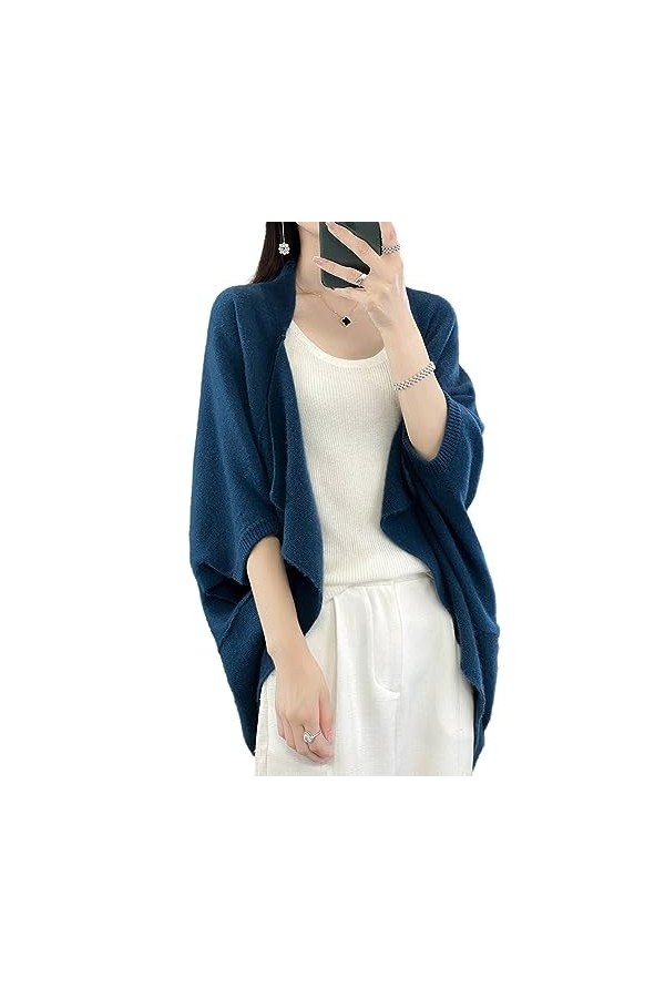 Pull châle en laine mérinos pour femme - Poncho Ruana ouvert sur le devant - Cape pour lautomne et lhiver, Rouge, Taille Un