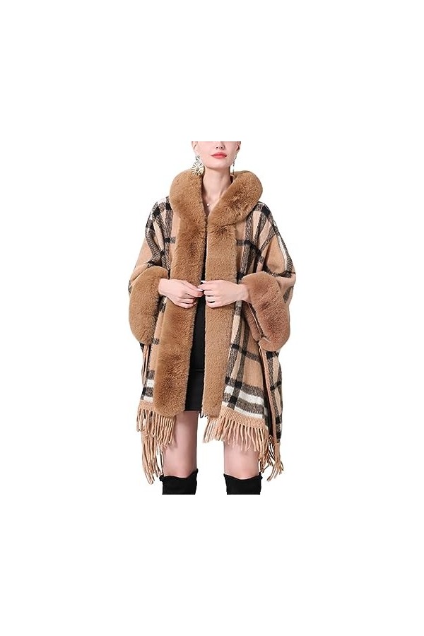 ORANDESIGNE Femme Châle Étole En Fausse Fourrure Cape Poncho Tricoté Chaud Ouvert Cape Wrap Manteau Rétro Cardigan Echarpe Ma