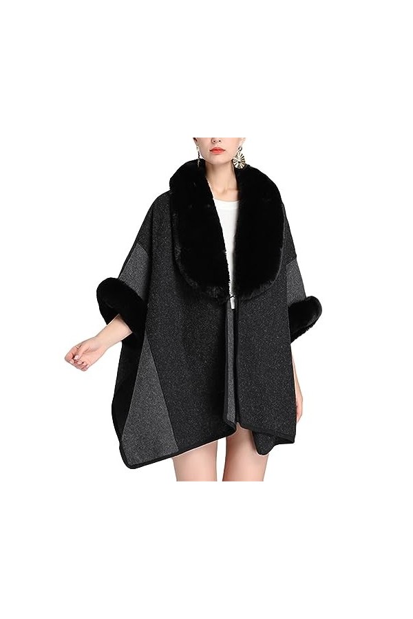 ORANDESIGNE Femme Châle Étole En Fausse Fourrure Cape Poncho Tricoté Chaud Ouvert Cape Wrap Manteau Rétro Cardigan Echarpe Ma