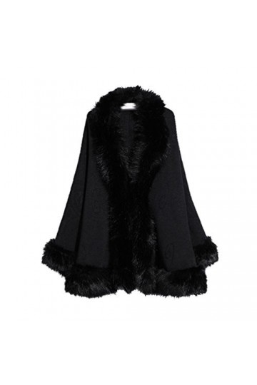 YouPue Femmes Châle en Tricot Manteau Cape Faux Fourrure Capes Manteaux Poncho Lâche Cardigan Pardessus